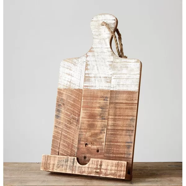 Creative CoOp Distressed White Dipped Wood Tablet Holder