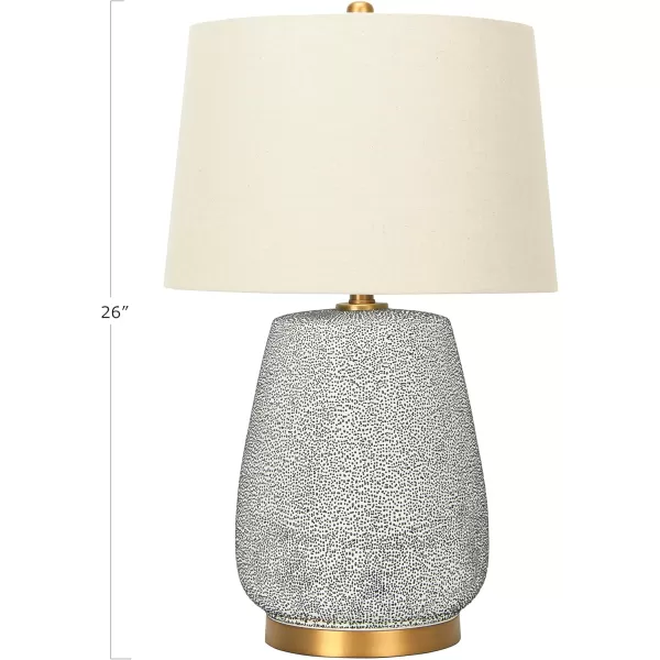 Creative CoOp Glaze Ceramic Natural Linen Shade Table Lamp Blue Textured Round