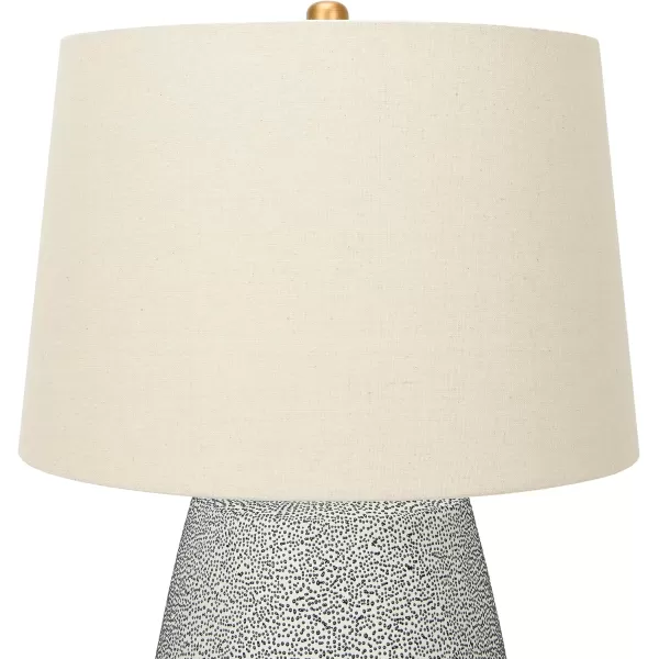 Creative CoOp Glaze Ceramic Natural Linen Shade Table Lamp Blue Textured Round