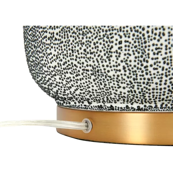 Creative CoOp Glaze Ceramic Natural Linen Shade Table Lamp Blue Textured Round