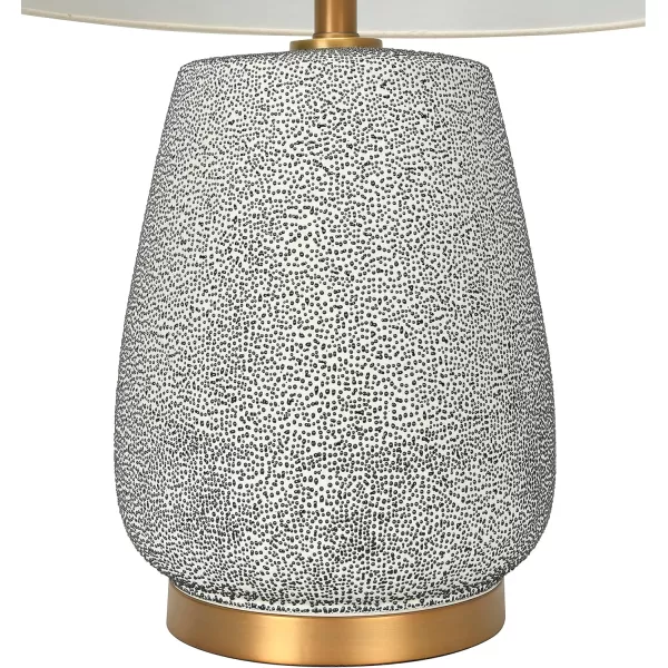Creative CoOp Glaze Ceramic Natural Linen Shade Table Lamp Blue Textured Round
