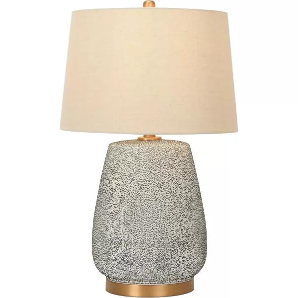 Creative CoOp Glaze Ceramic Natural Linen Shade Table Lamp Blue Textured Round