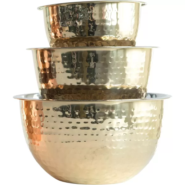 Creative CoOp Hammered Stainless Steel Bowls in Gold Finish Set of 3 Sizes