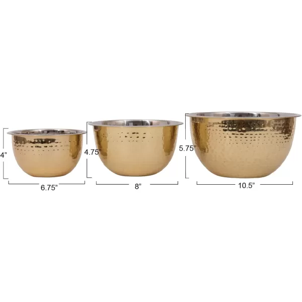Creative CoOp Hammered Stainless Steel Bowls in Gold Finish Set of 3 Sizes