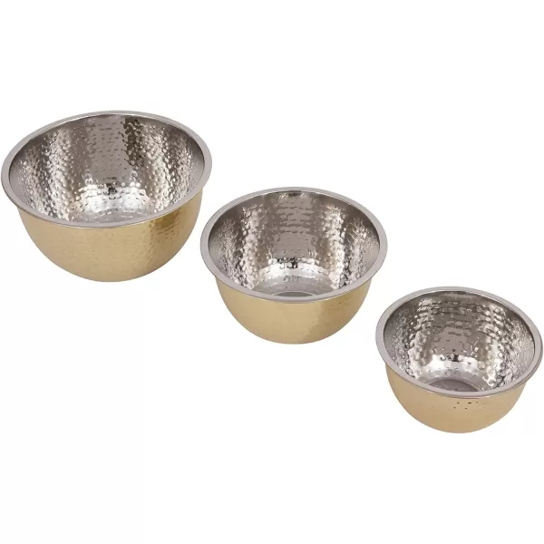 Creative CoOp Hammered Stainless Steel Bowls in Gold Finish Set of 3 Sizes