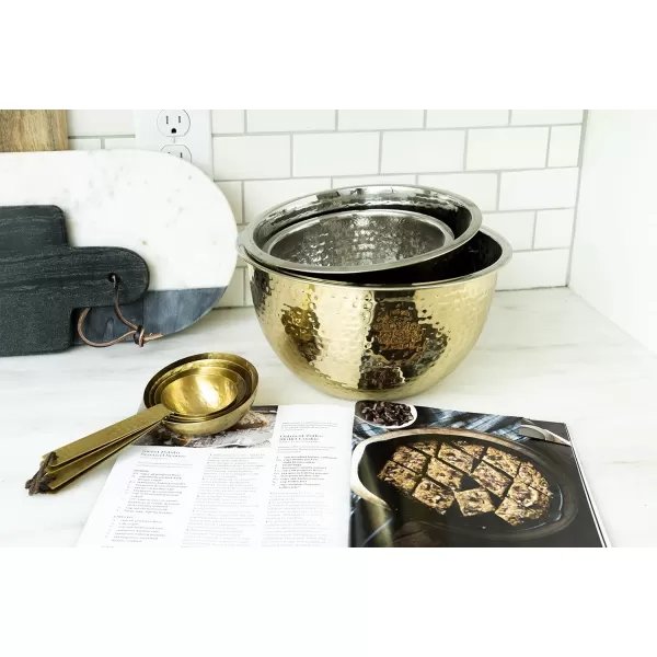 Creative CoOp Hammered Stainless Steel Bowls in Gold Finish Set of 3 Sizes