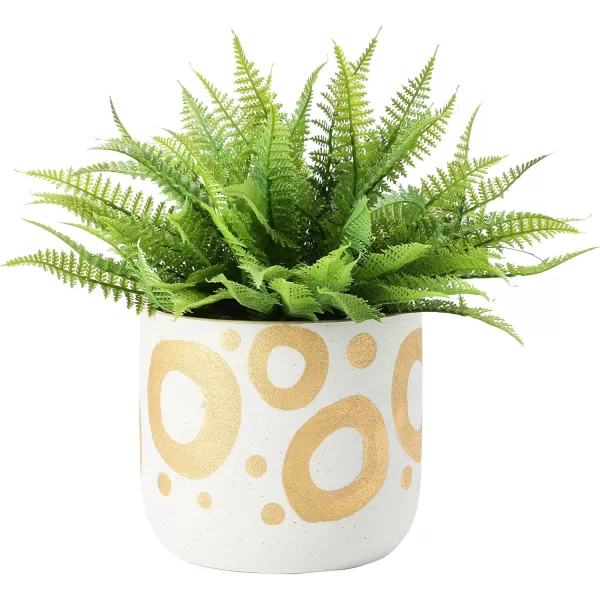 Creative CoOp HandPainted Stoneware Design Holds 5quot Planter Pot Gold ampamp White