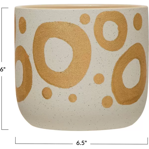 Creative CoOp HandPainted Stoneware Design Holds 5quot Planter Pot Gold ampamp White