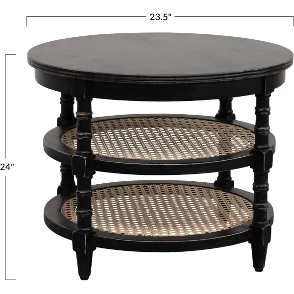 Creative CoOp Mango Wood Table with 2 Cane Shelves Black Stool