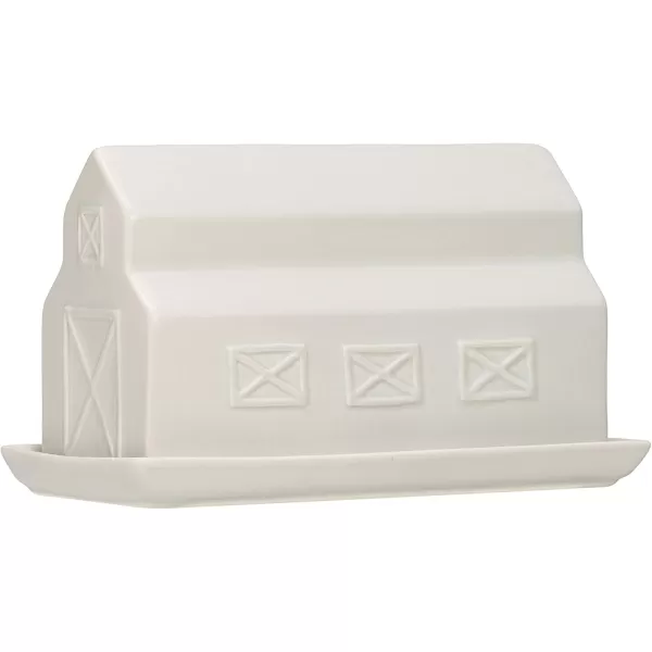 Creative CoOp Matte Stoneware Barn Butter Dish Food Storage 1 Pack White