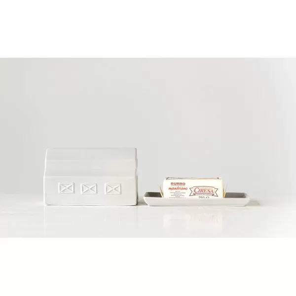 Creative CoOp Matte Stoneware Barn Butter Dish Food Storage 1 Pack White