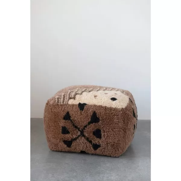 Creative CoOp New Zealand Wool Tufted Geometric Design Pouf 24quot L x 24quot W x 16quot H Multicolor