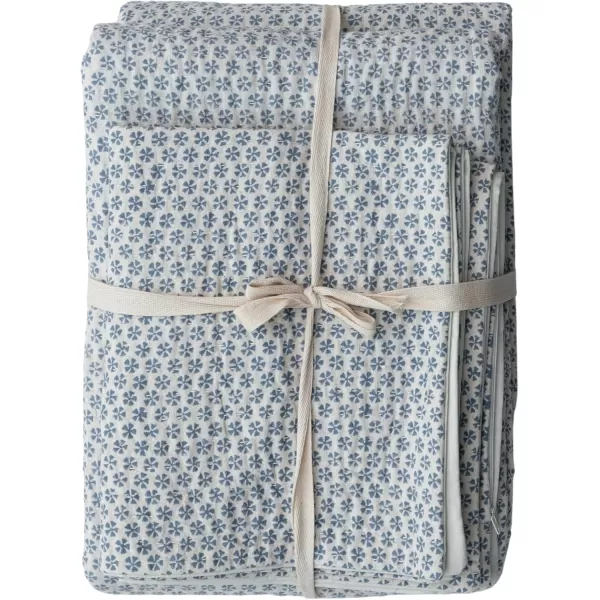 Creative CoOp QueenSize Cotton and Linen Patterned Bed Cover Blue Set of 3King