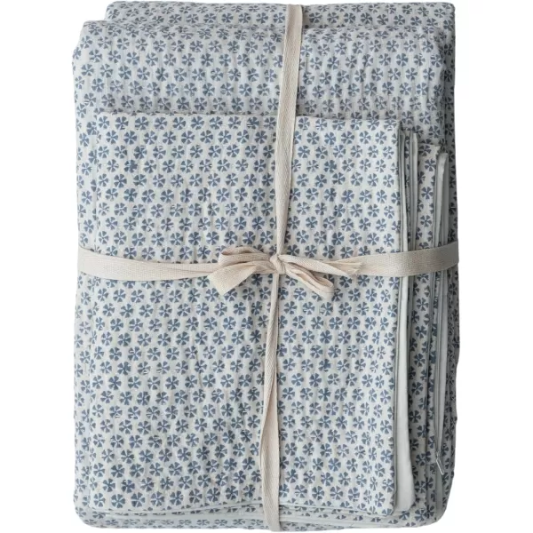 Creative CoOp QueenSize Cotton and Linen Patterned Bed Cover Blue Set of 3Queen