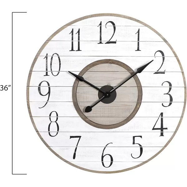 Creative CoOp Round Wood Slat Wall Clock with Distressed Finish White and Brown
