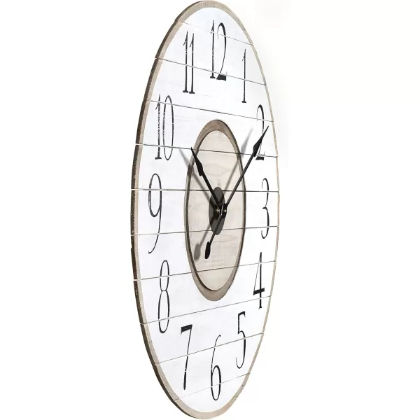 Creative CoOp Round Wood Slat Wall Clock with Distressed Finish White and Brown