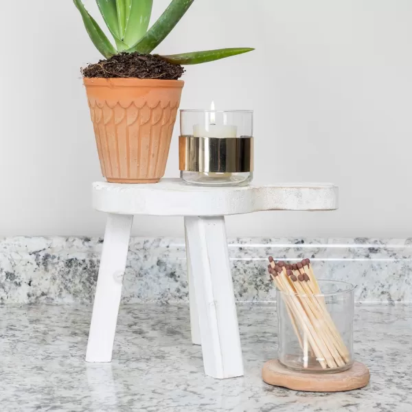 Creative CoOp Small Wood Pedestal with HandleWhite