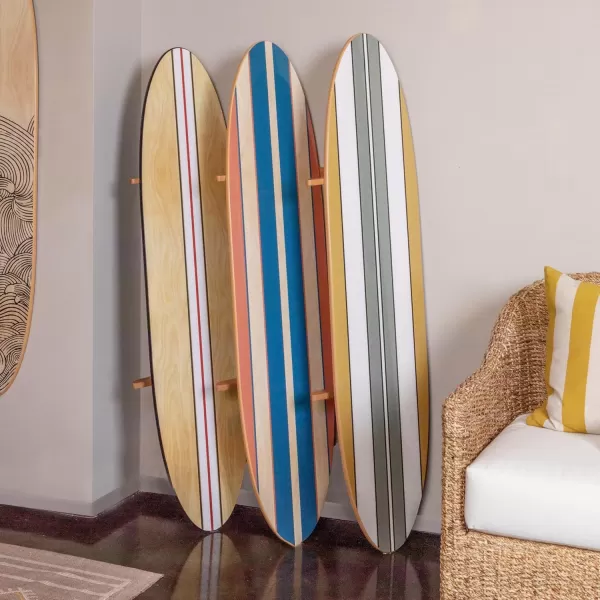 Creative CoOp Surfboard Style Wood Wall DecorRedWhiteBlue Stripe