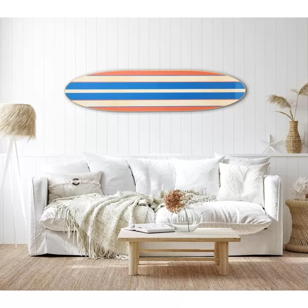 Creative CoOp Surfboard Style Wood Wall DecorRedWhiteBlue Stripe