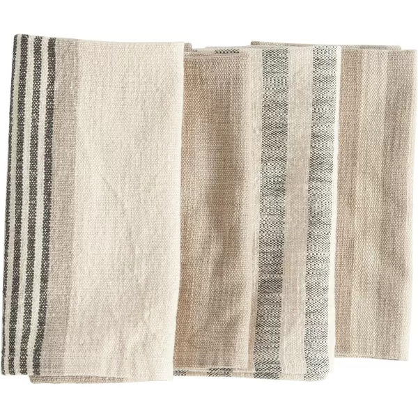 Creative CoOp Tan ampamp Grey Striped Cotton Tea Towels Set of 3 PiecesNapkin