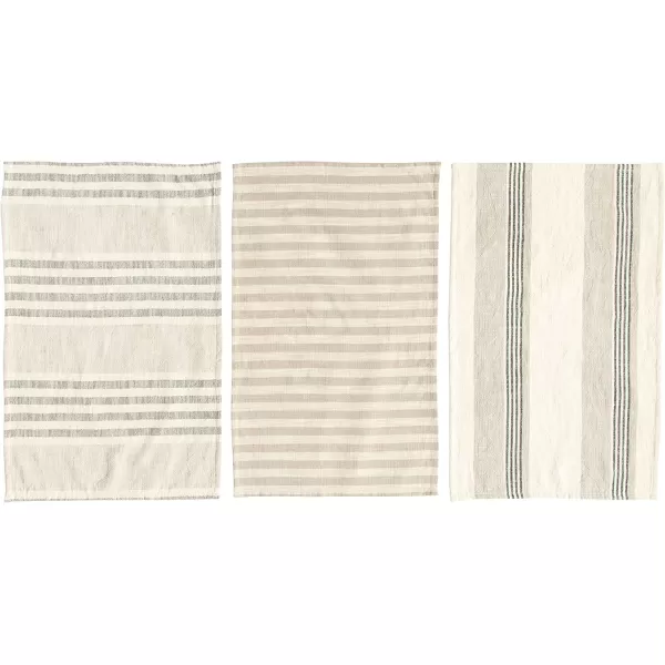 Creative CoOp Tan ampamp Grey Striped Cotton Tea Towels Set of 3 PiecesTea Towel