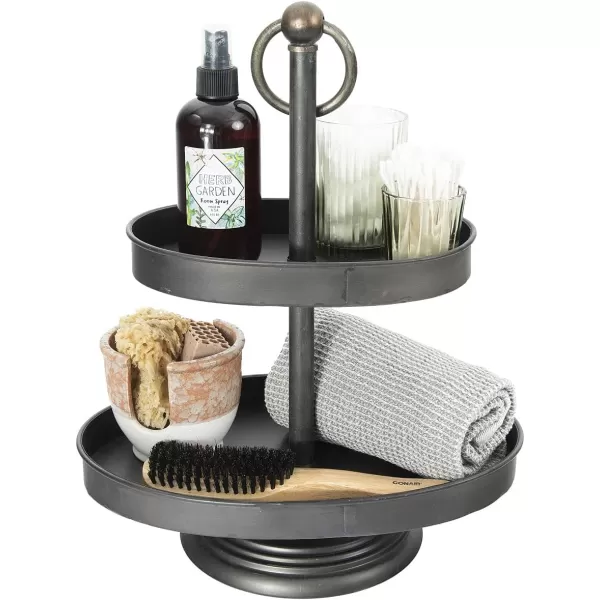 Decorative Metal 2Tier Tray in Zinc FinishBlack