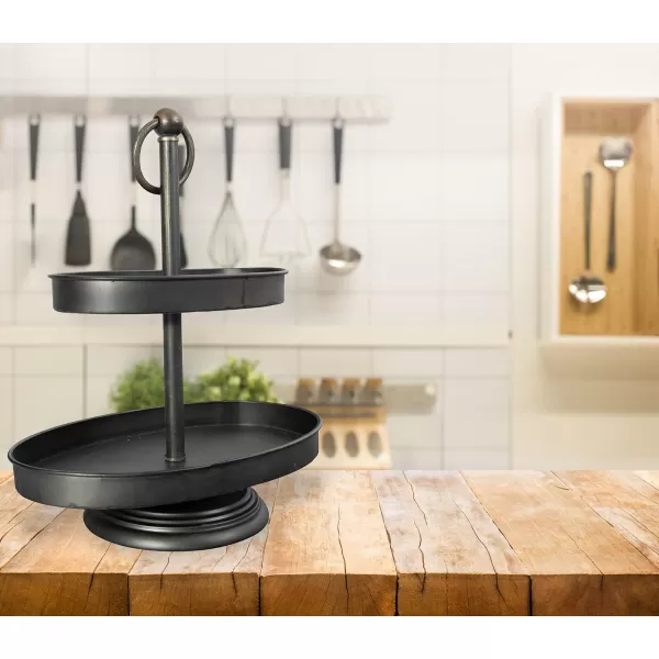 Decorative Metal 2Tier Tray in Zinc FinishBlack