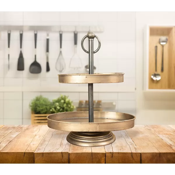 Decorative Metal 2Tier Tray in Zinc FinishGold