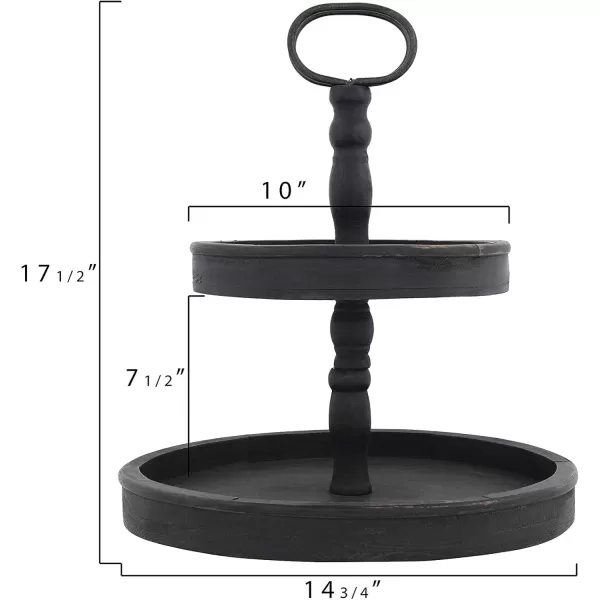 Distressed Brown Wood 2Tier Tray with Metal HandleBlack