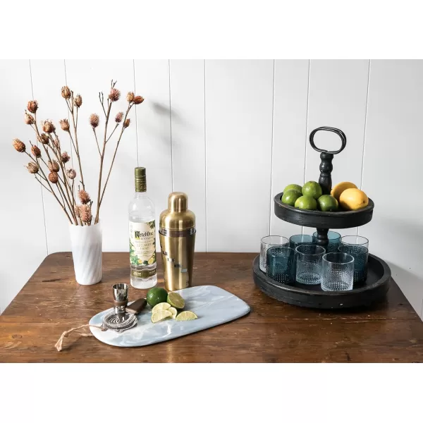 Distressed Brown Wood 2Tier Tray with Metal HandleBlack