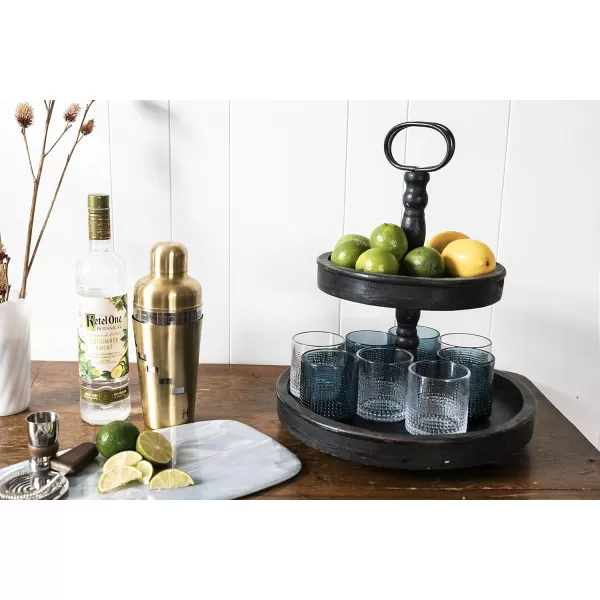 Distressed Brown Wood 2Tier Tray with Metal HandleBlack