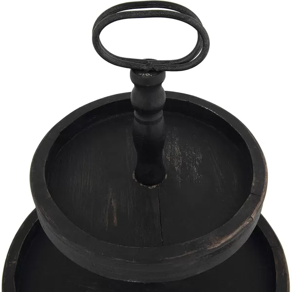 Distressed Brown Wood 2Tier Tray with Metal HandleBlack