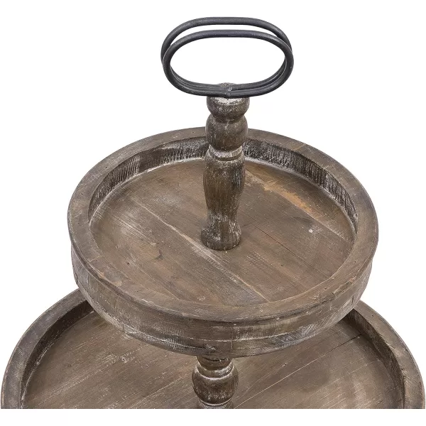Distressed Brown Wood 2Tier Tray with Metal HandleBrown