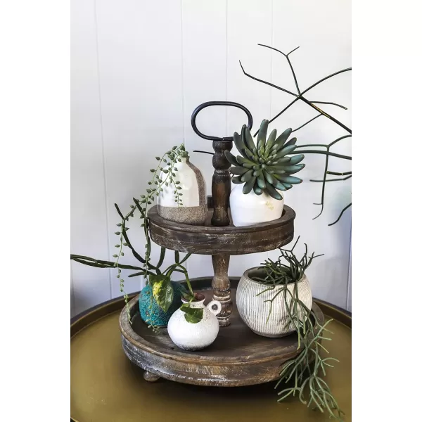 Distressed Brown Wood 2Tier Tray with Metal HandleBrown