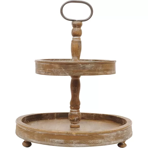 Distressed Brown Wood 2Tier Tray with Metal HandleBrown