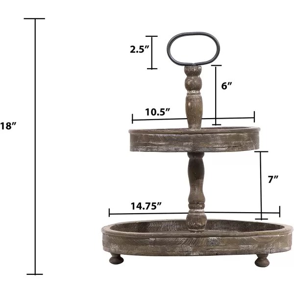 Distressed Brown Wood 2Tier Tray with Metal HandleBrown
