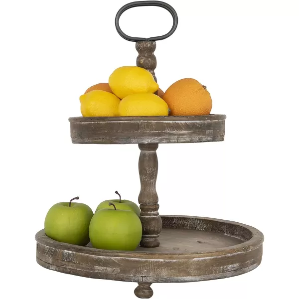 Distressed Brown Wood 2Tier Tray with Metal HandleBrown