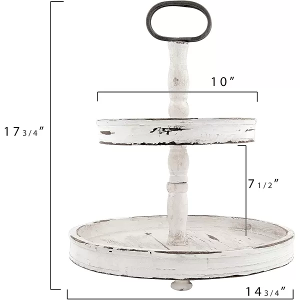 Distressed Brown Wood 2Tier Tray with Metal HandleCream