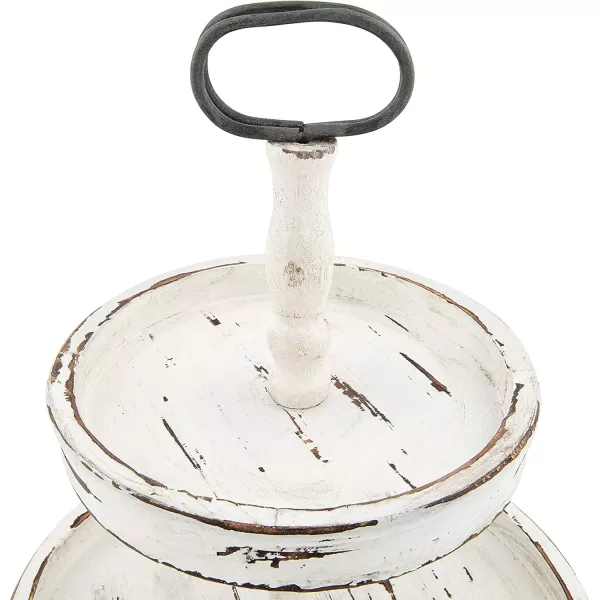 Distressed Brown Wood 2Tier Tray with Metal HandleCream