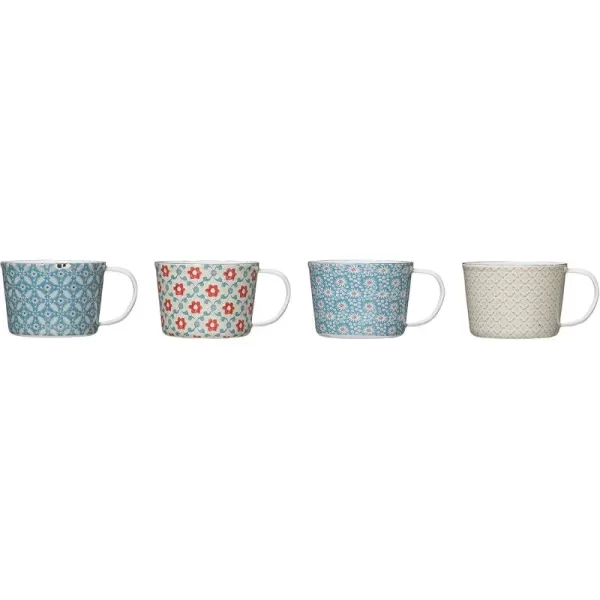 Creative CoOp 1525quot Floral Stoneware Blue Scalloped Rim PlatterMugs
