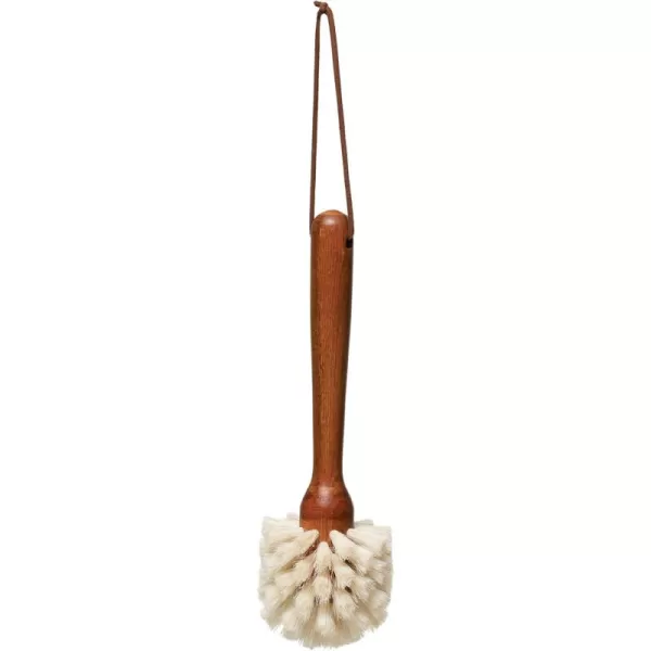 Creative CoOp Beech Wood Dish w Leather Strap Dark Brown Brush