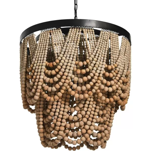 Creative CoOp Black Metal Chandelier with Wood BeadsNatural