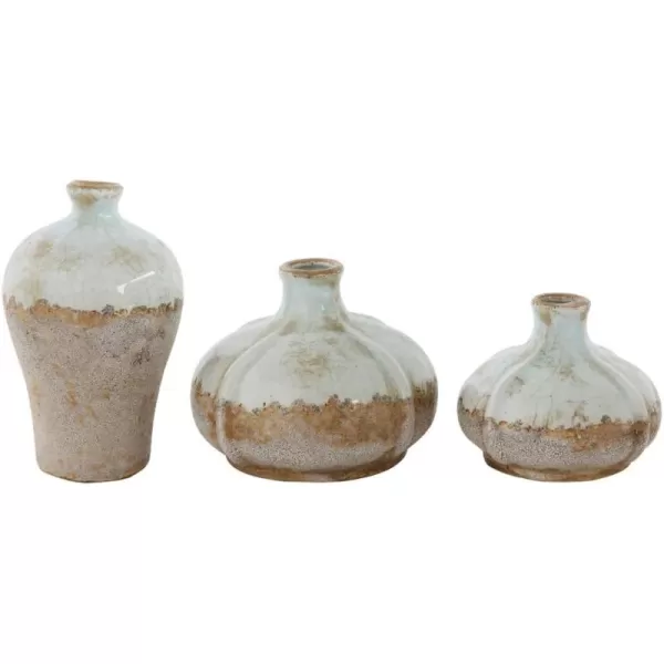 Creative CoOp Brown ampamp White Terracotta Vases with Distressed Finish Set of 3 Sizes