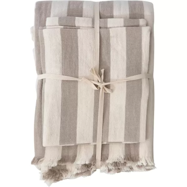 Creative CoOp Cotton Double Cloth Cover and 2 King Shams with Wood Buttons Set of 3 Cream and Tan Bedding Textiles 118quot L x 90quot W x 1quot H
