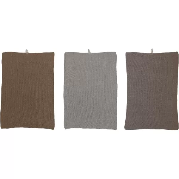 Creative CoOp Cotton Knit 3 Colors Tea Towels 28quot L x 18quot W x 0quot H Brown