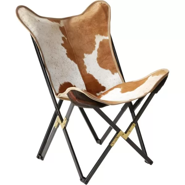 Creative CoOp Cowhide Folding Butterfly Chair with Black ampamp Gold Metal Base Each one Will VaryBrown Cowhide