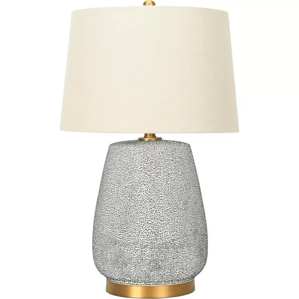 Creative CoOp Glaze Ceramic Natural Linen Shade Table Lamp Blue Textured Round