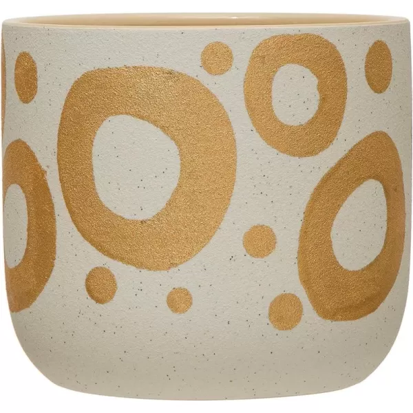 Creative CoOp HandPainted Stoneware Design Holds 5quot Planter Pot Gold ampamp White