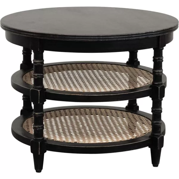Creative CoOp Mango Wood Table with 2 Cane Shelves Black Stool