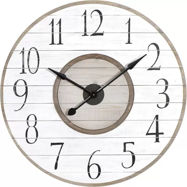 Creative CoOp Round Wood Slat Wall Clock with Distressed Finish White and Brown